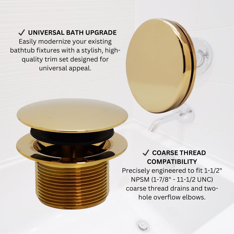 Westbrass Mushroom Tip-Toe Tub Trim Set with Floating Faceplate, Polished Brass, D398RK-01 - Image 5